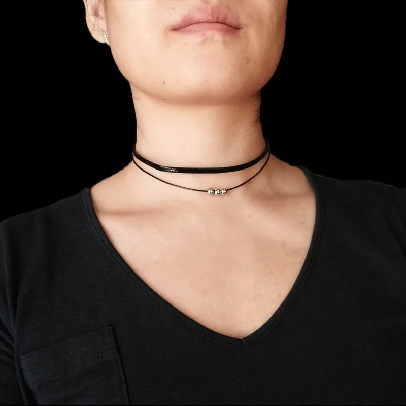 Модное Очаровательное ожерелье чокер с черными бусинами в полоску многослойное