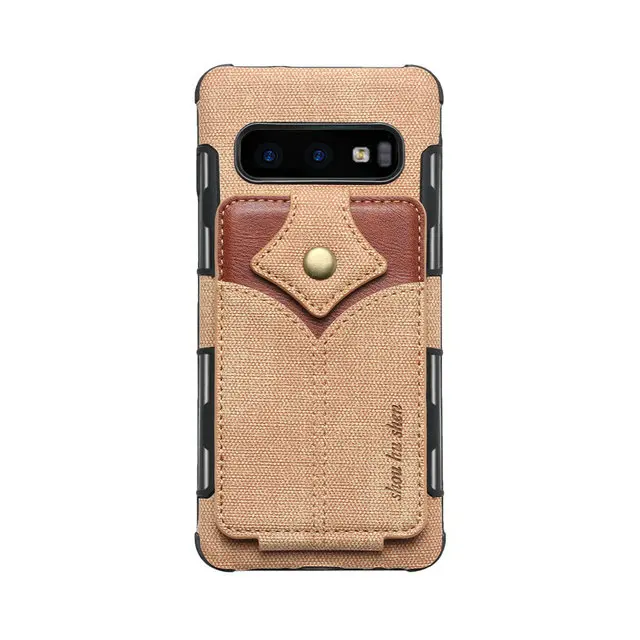 Чехол со слотом для карт для Etui samsung S10Plus, чехол для samsung S10 5G, тканевый флип-чехол для samsung Galaxy S10 Plus S10E S10 E Shield - Цвет: Khaki back case