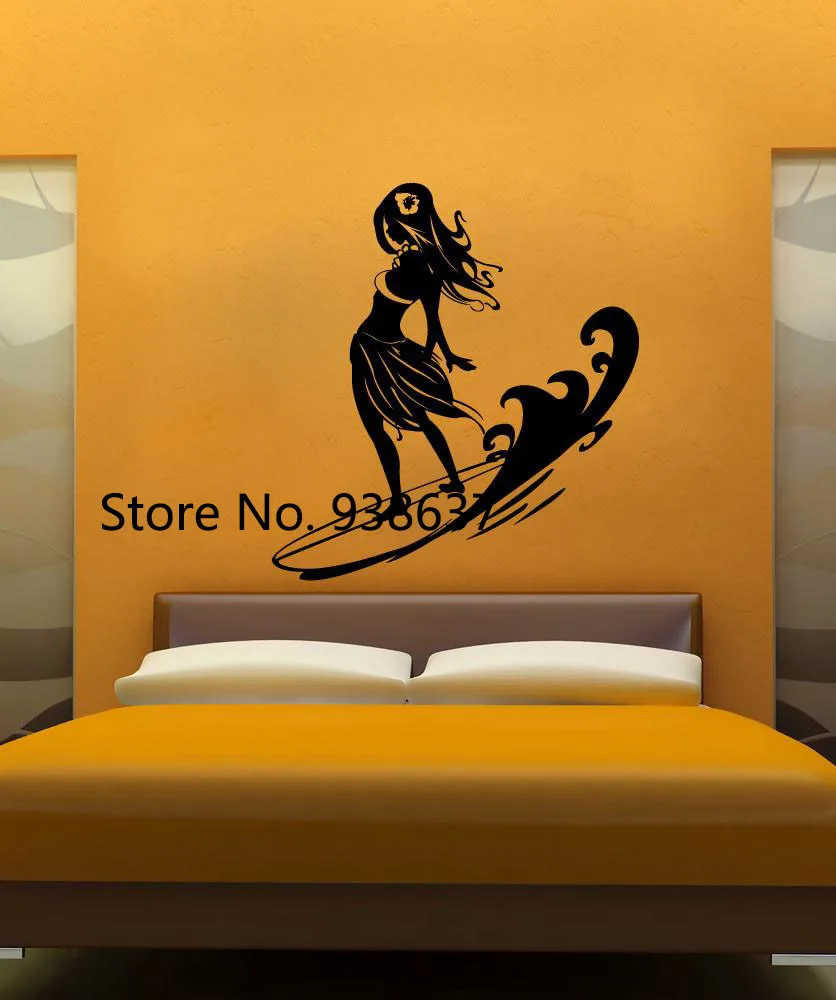 Surfer Hula девушка настенные наклейки домашний Декор Гостиная виниловые на стену