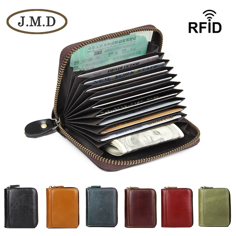 Визитница Винтаж дубления кожи на молнии вокруг бумажник кофе RFID Блокировка держатель для карт R-8117