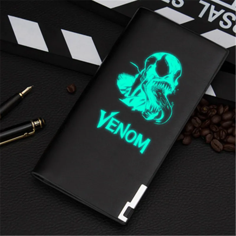 Светящийся кошелек Venom для карт, кошелек, сумка с черепом из искусственной кожи, короткий кошелек с принтом, мультяшная сумка для денег, держатель для карт, Длинный кошелек, подарок - Цвет: Style 20