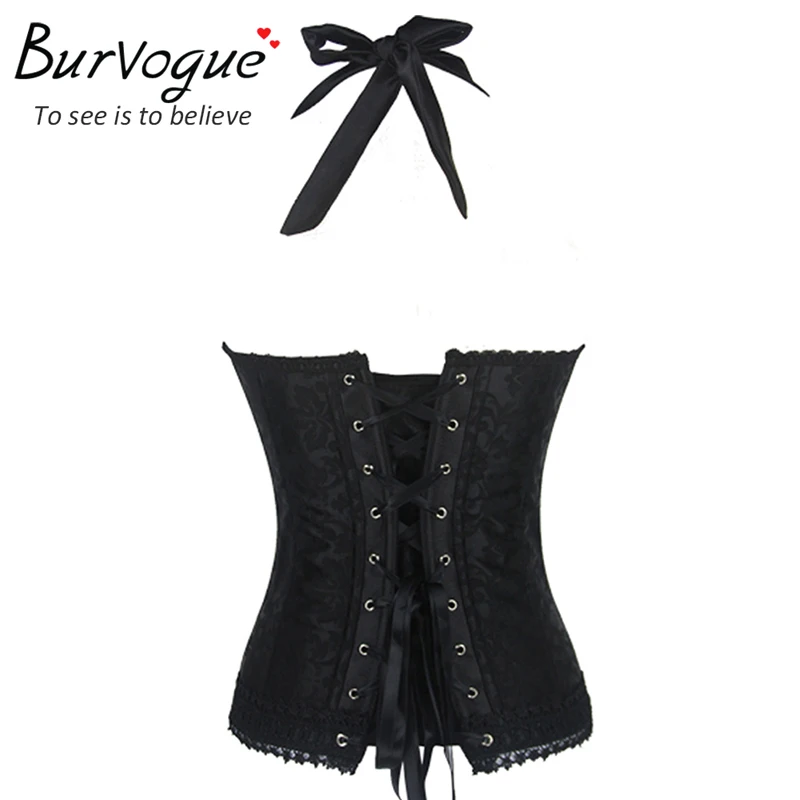 Женский корсет бюстье Burvogue черный красный кружевной с бретельками overbust|bustier