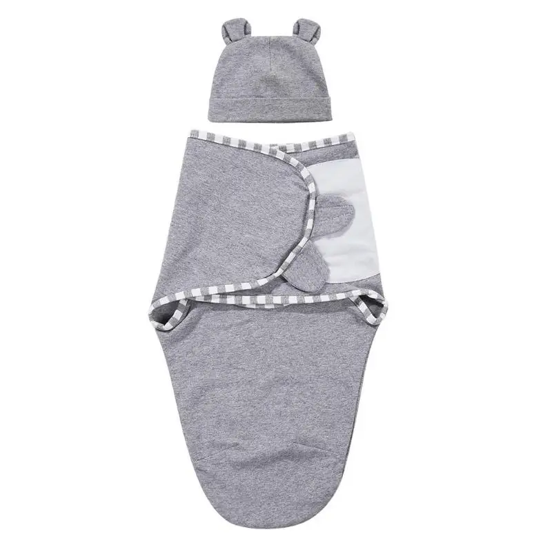 2pcs/set 0-3m Newborn Baby Cotton Cap Swaddle Wrap Soft Infant Hat Blanket Sleeping Bags Sleepsack Envelope Swaddling Bedding