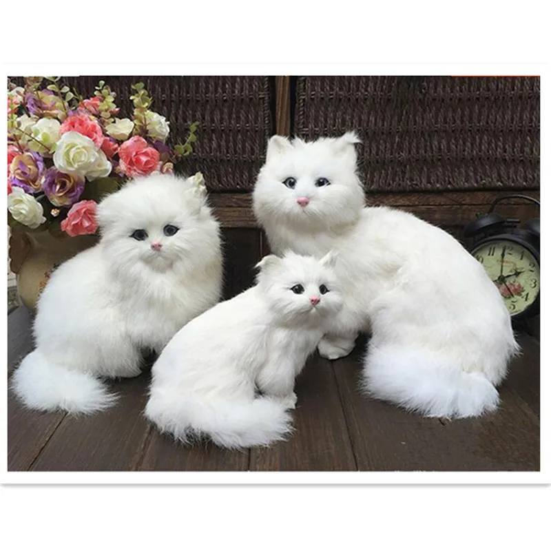 1 шт. Сладкий Искусственный мех сделано кошки игрушка, белый персидский кот котенок киска кошка, куклы декорации и подарки на день рожденья для детей девочек