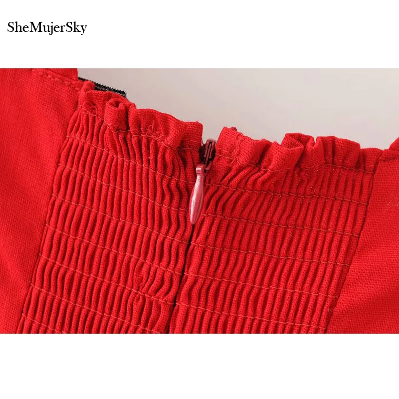 Женское платье мини SheMujerSky летнее красное Бандажное с v образным вырезом модное