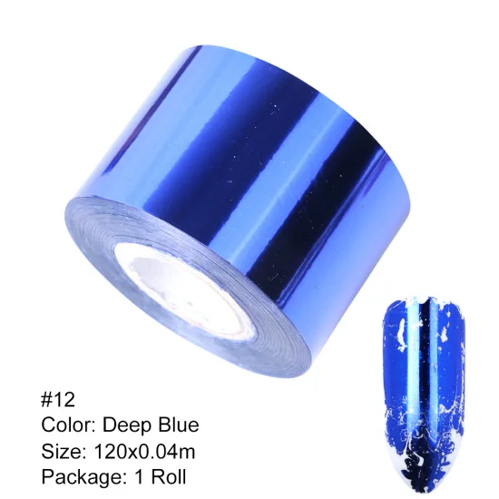 12 Deep Blue Полная красота 1 рулон металлическая фольга для перевода на ногти матовый золотой серебряный ноготь искусство Лак наклейки DIY Вселенная украшения CH996-2 - Цвет: 12 Deep Blue