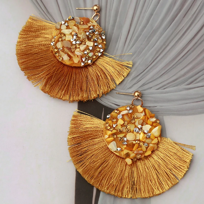 Женские богемные этнические серьги с бахромой длинные висячие разноцветными