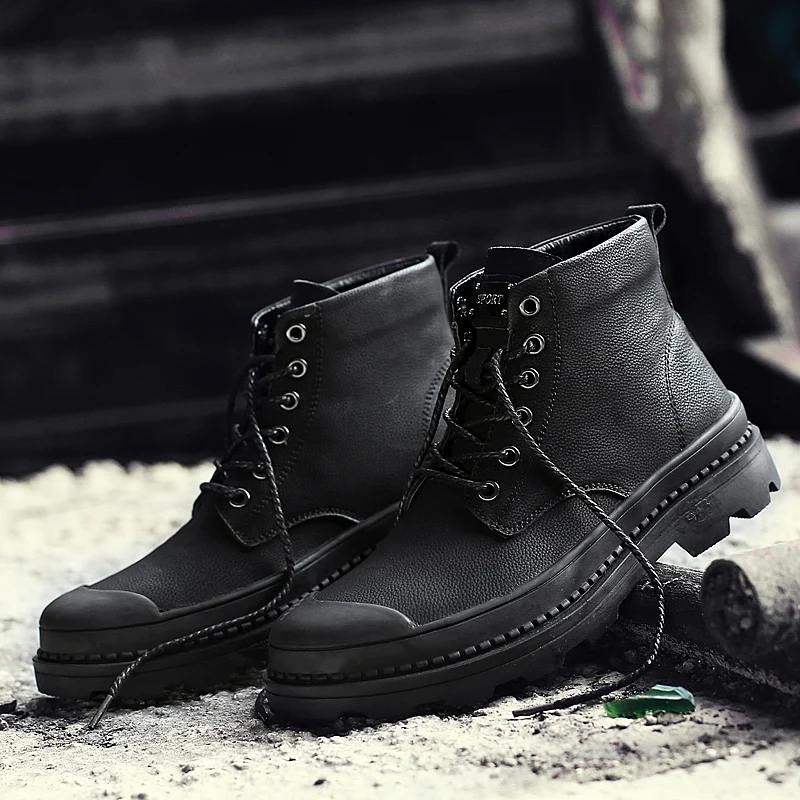 Модные мужские ботинки из натуральной кожи зимняя водонепроницаемая обувь на