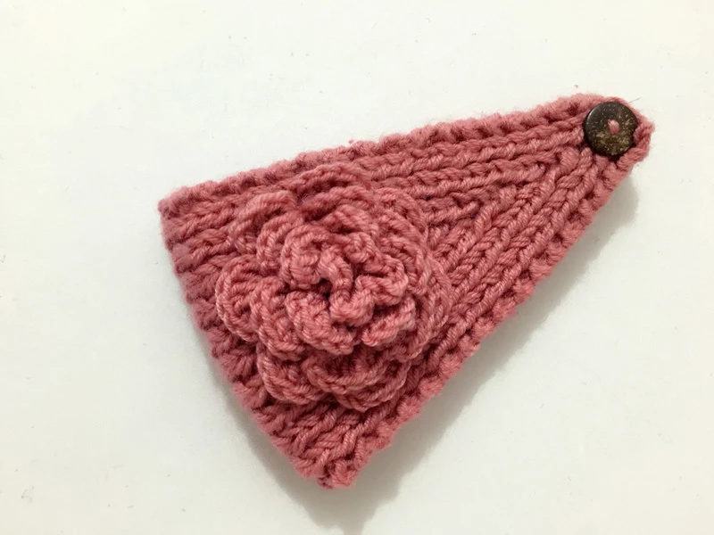 Pink Вязанная повязка для волос с цветами для женщин и девочек; Теплая повязка на голову с тюрбаном; вязаная повязка на голову; головной убор на пуговицах - Цвет: Pink