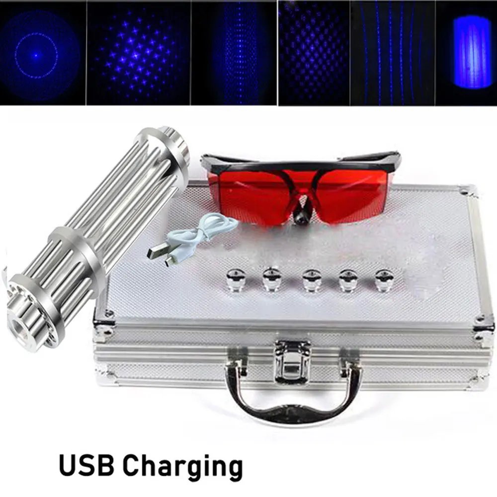 

Самая мощная Синяя лазерная указка, USB перезаряжаемая Встроенная батарея, Лазерный фонарь 10000 нм, м