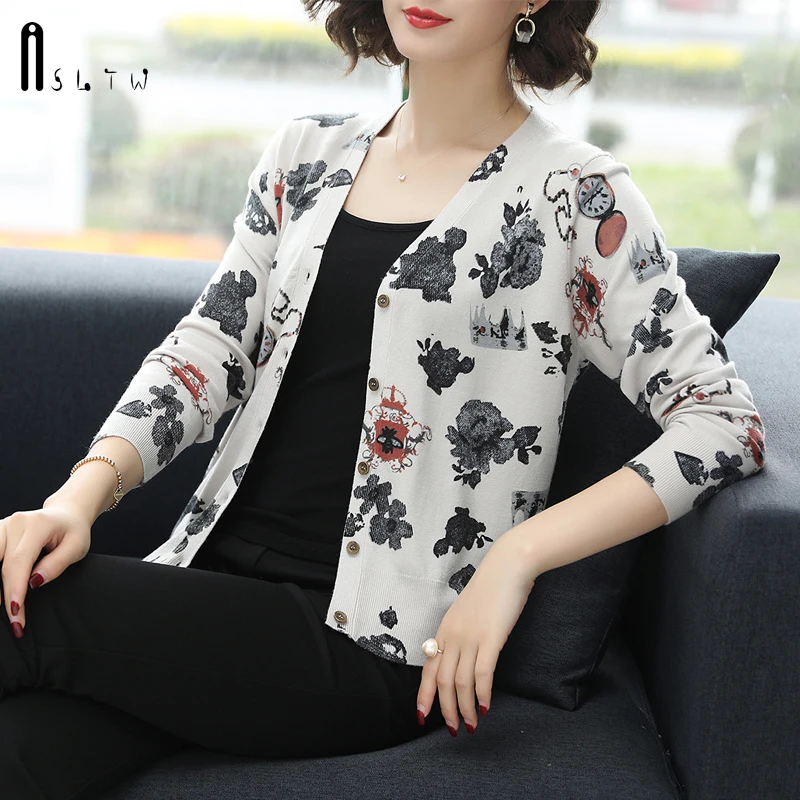 Женский свитер ASLTW с длинным рукавом однобортный принтом |