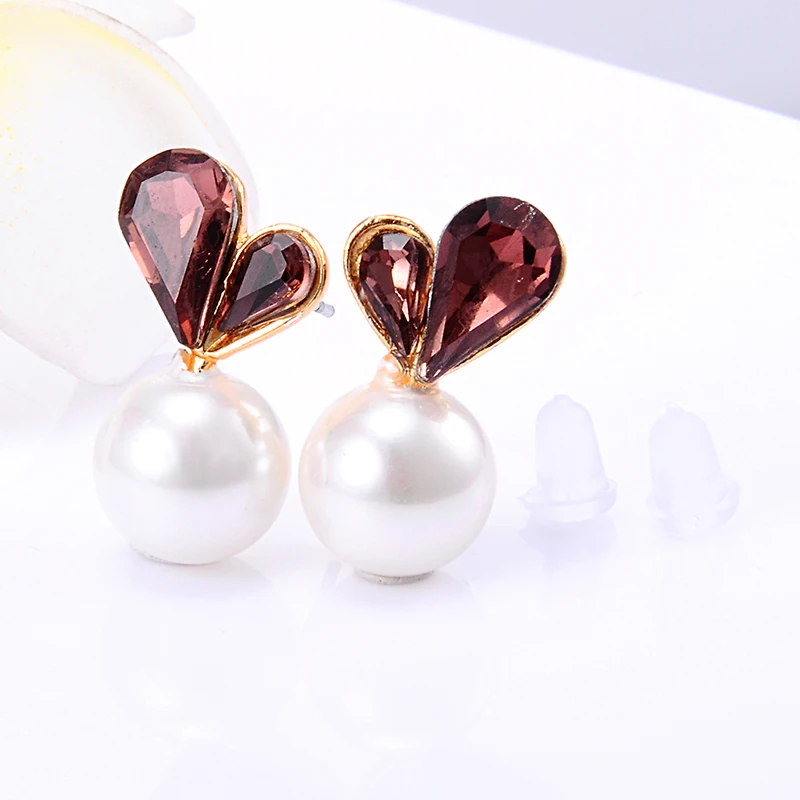Новая Мода Элегантный Сердце CZ Шпилька Серьги Жемчуг Золотой Цвет Любви
