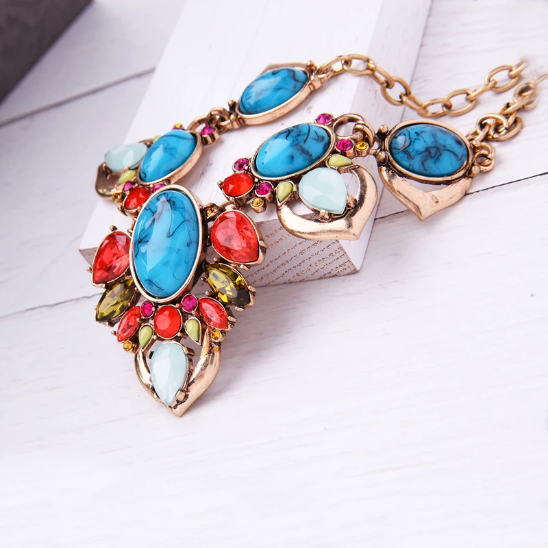 Hyperbole Colorful Blue Uneven Epoxy Resin Pllished Druzy Big Oval Choker Necklace Bohemia Luster Geometric Fashion Jewelry | Украшения и