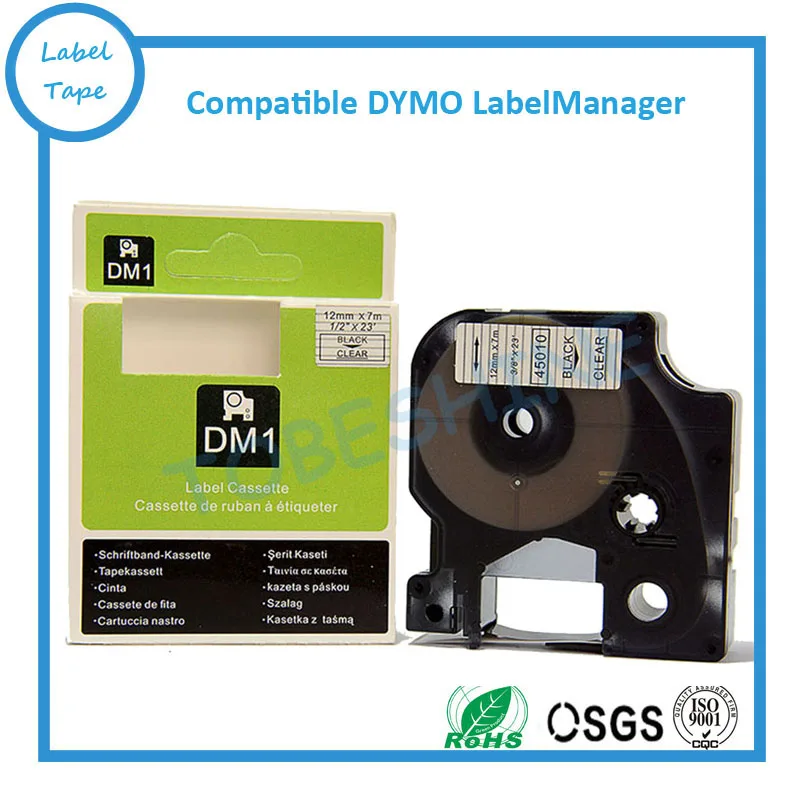 Высокое качество 3 шт./лот 12 мм * 7 м черный на прозрачном DYMO LabelManager 45010 Dymo D1 этикетки