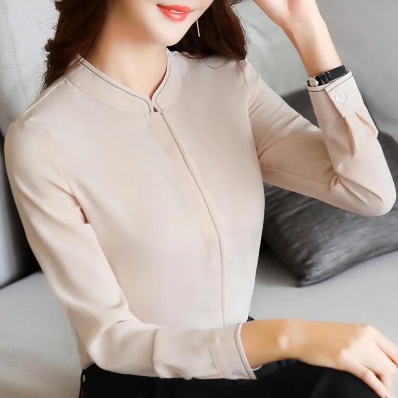 apricot Новые модные женские топы и блузки элегантная формальная тонкая шифоновая рубашка с длинным рукавом Офисная Женская карьера размера плюс Топы - Цвет: apricot