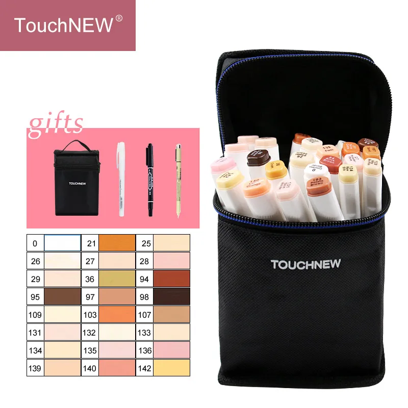 Touchnew-24white TouchNEW, 12/24 цветов, набор маркеров для тона кожи, двойная головка, чернила на спиртовой основе, эскизные маркеры, ручка для рисования, анимационные товары для рукоделия - Цвет: Touchnew-24white