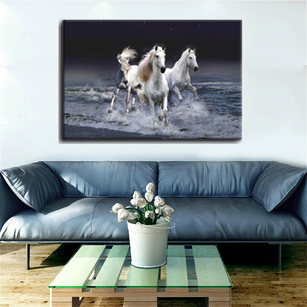 Подарочная живопись настенное искусство три белых лошади бегущие по реке в