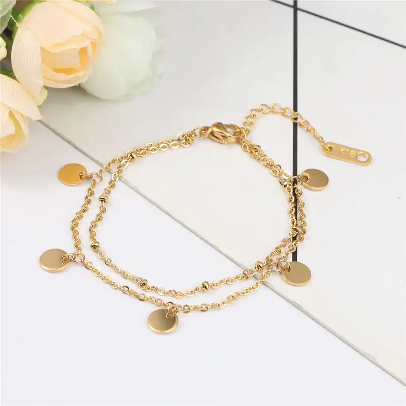 Модный двухслойный браслет из нержавеющей стали Золотой Круглый Кубический с