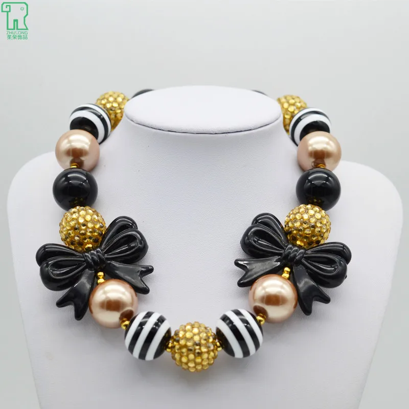 Оптовая продажа 5 шт. ожерелье для девочек с черным бантом детское Золотое