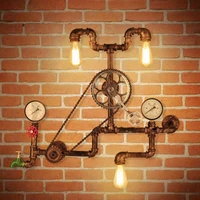 vintage retro loft industrial wind bicycle wheel gear led wall lamp wrought rustic iron water pipe wall sconce for cafe bar club
