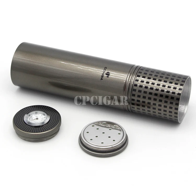 COHIBA аксессуары для сигар металла Портативный портсигар Tube bult в гигрометр