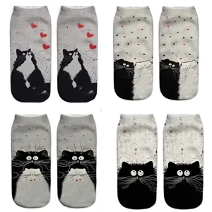 Носки с 3D рисунком кота, женские носки, женские носки с низкой лодыжкой, повседневные носки с принтом