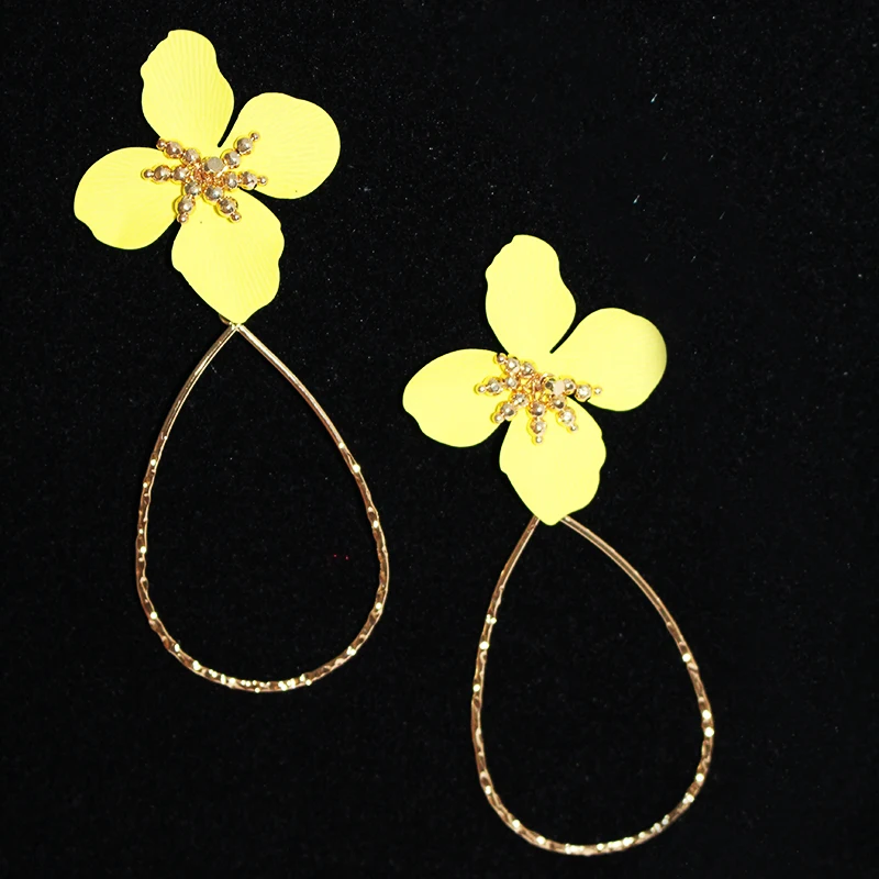 Розовые серьги sisi с разноцветными желтыми и черными цветами для девочек большие