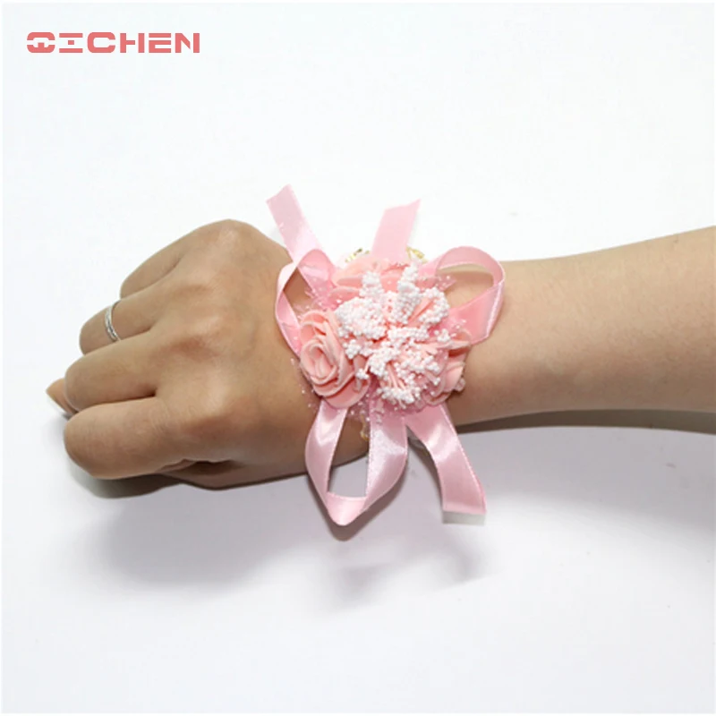 Модный корсаж для невесты цветы шарик DIY искусственные на запястье розы