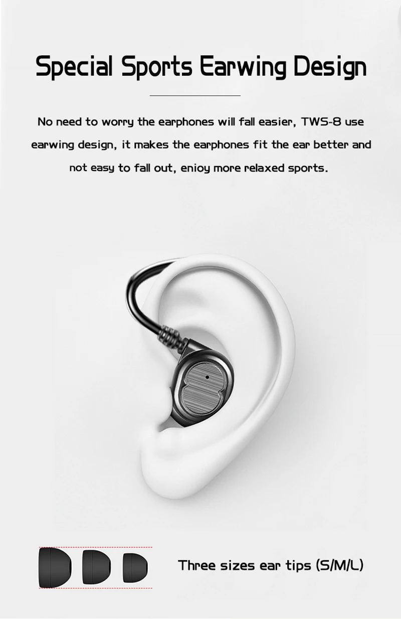 Tradexero Bluetooth наушники 5,0 TWS-8 беспроводные наушники мини наушники HiFi Звук Спорт водонепроницаемый с микрофоном для всех мобильных телефонов
