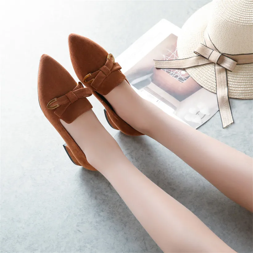 Женские лоферы из флока с бантом повседневные офисные туфли без каблуков черные