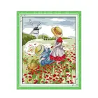 Набор для вышивки крестиком Joy Sunday, маленький размер 14CT, 11CT, с изображением макового цветка, маленькая девочка, украшение ручной работы, фигурка сестры