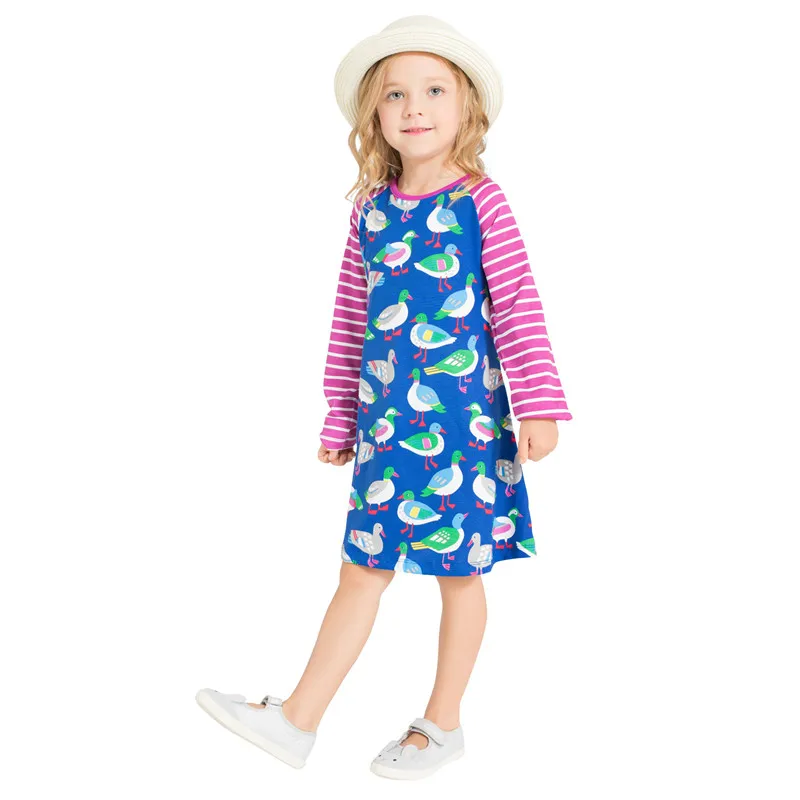 3-12Years Kids Baby Girl Dress printed animal with pockets long sleeve Dresses hot selling Outfits Casual Children Clothing | Детская