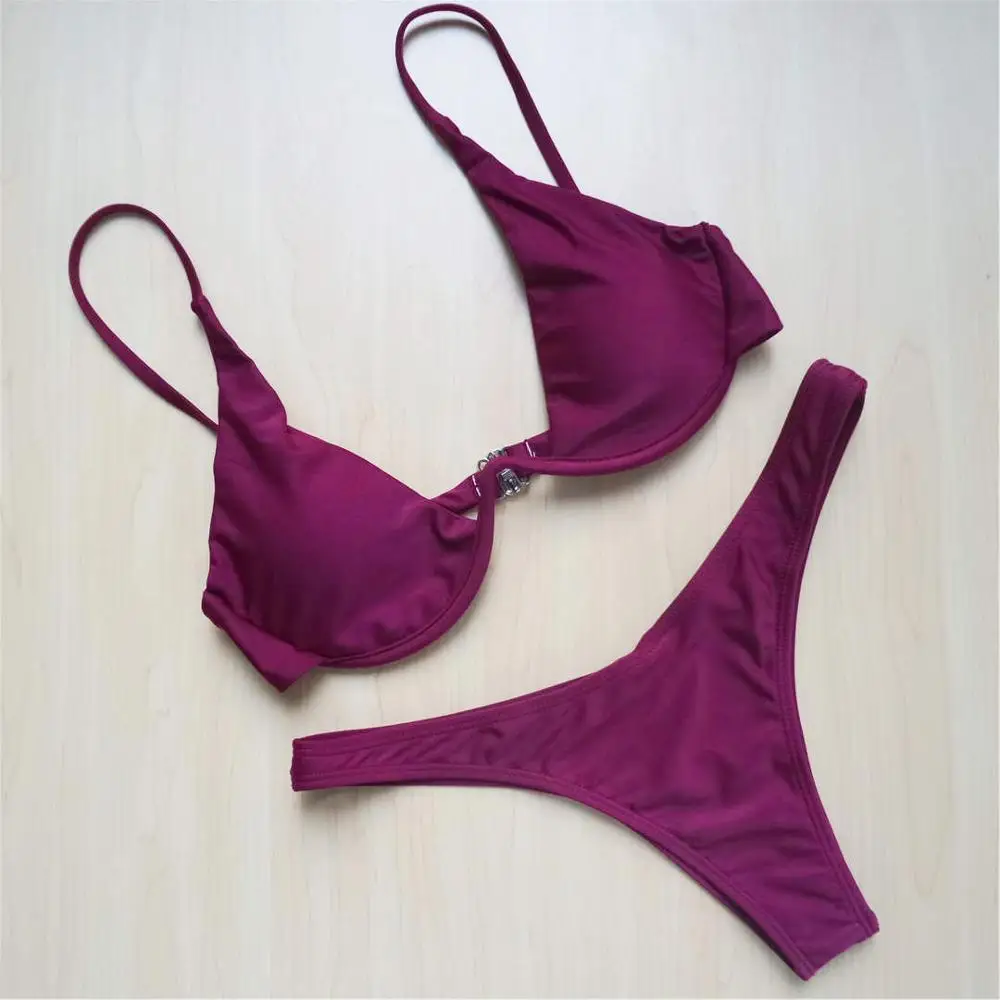 Wine Red Неоновый зеленый V-bar бикини на косточках женский купальник из двух частей V образный провод бикини набор купальный костюм K439 - Цвет: Wine Red