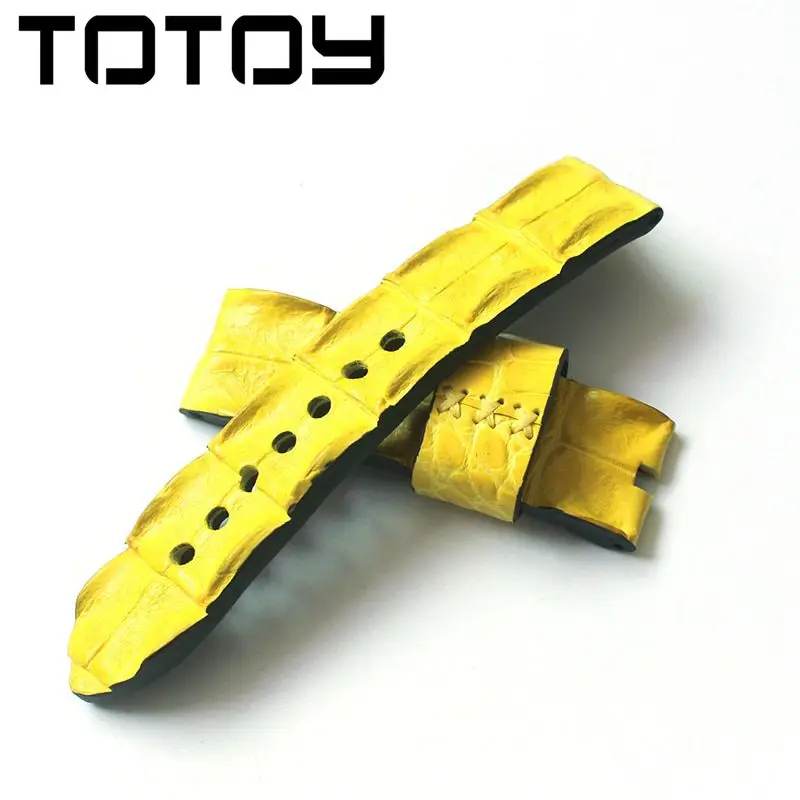 TOTOY крокодиловая кожа большой костяной дорожный ремешок, 24 мм оранжевый кожаный ремешок, грубая сумасшедшая кость узор Мужской ремешок, для 44 мм Циферблат