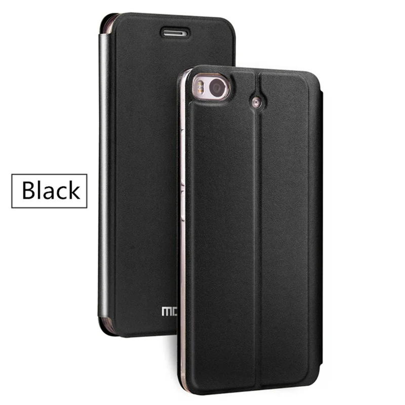Для Xiao mi 5/mi 5S Plus чехол MOFi из искусственной кожи mi 5 TPU ударопрочный защитный чехол с магнитной откидной подставкой роскошный блестящий чехол - Цвет: Черный
