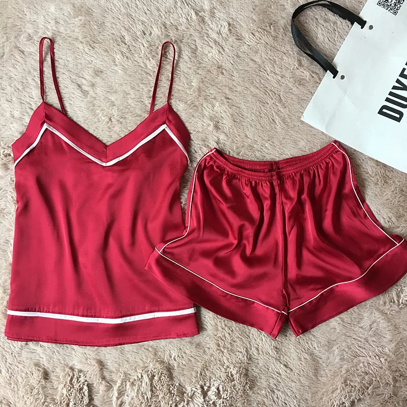 Women Pajamas Satin Sleepwear Spaghetti Strap Silk Pijama Sexy Sleeveless Sleep Lounge Nightwear Pyjama Home Clothing | Женская одежда