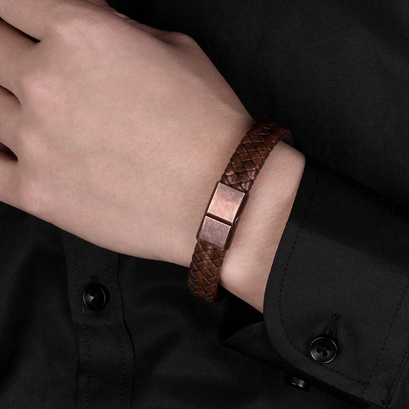 Mozo Fashion подвеска плетеный кожаный браслет мужские браслеты ручной работы Мода Нержавеющая сталь застежка мужской браслет на запястье