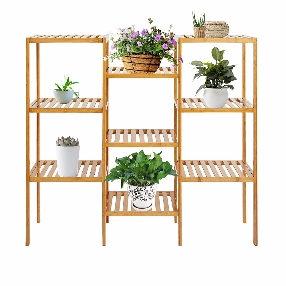 

9 Tiered Plant Stand Bamboo Shelves Customizable Display Bathroom Storage Rack Shelving Units