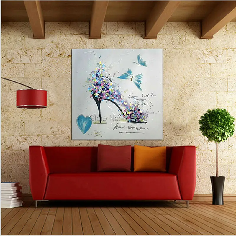 Women Love Modern Hand Painted Oil Painting On Canvas Artwork Abstract Fashion High Heels Wall Pictures For Living Room | Дом и сад