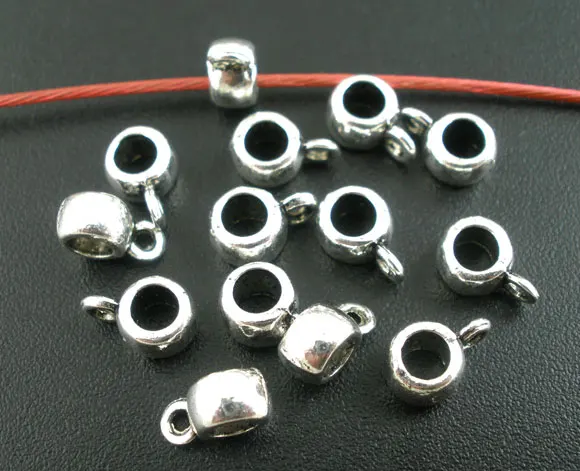 Зажимы для подвески и застежки подвесок 100 шт. ровный Серебряный тон Cup Bail Beads 9x4 мм