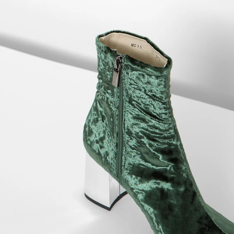Teahoo Модные ботильоны на массивном каблуке для женщин бархатные Ботильоны молнии