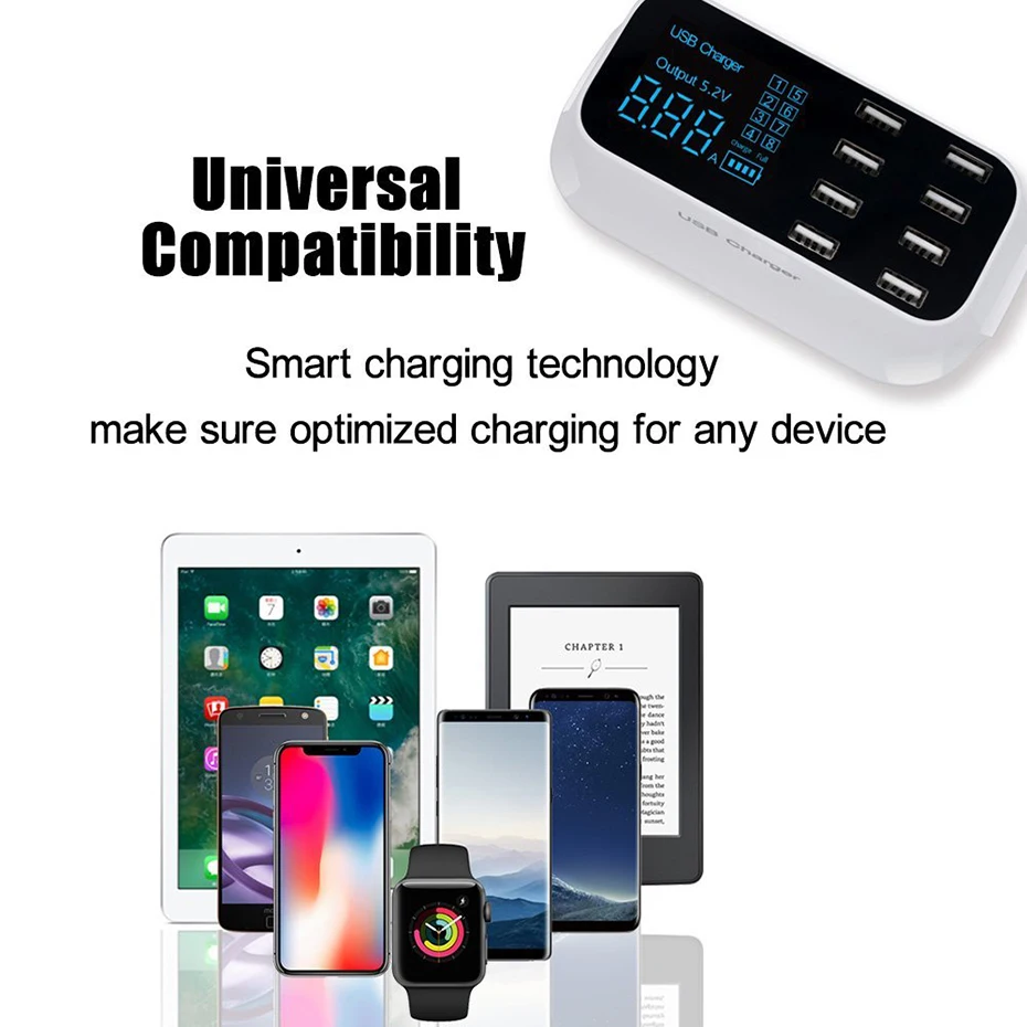 Несколько портов usb зарядная станция светодиодный дисплей 8 портов USB Зарядное устройство Док-станция смарт-зарядка настольный адаптер питания цифровой USB зарядное устройство