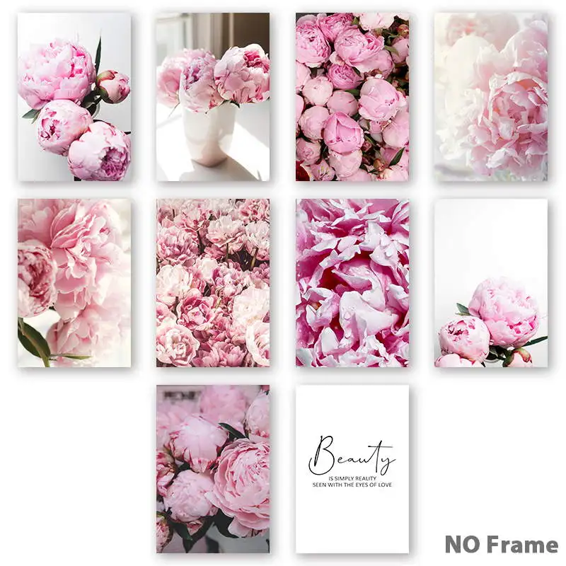 10 Pcs Set Картина на холсте Элегантный Пион Цветочная Фраза Плакат И Печати Wall Art Picture Для Гостиной Украшения Дома - Цвет: 10 Pcs Set
