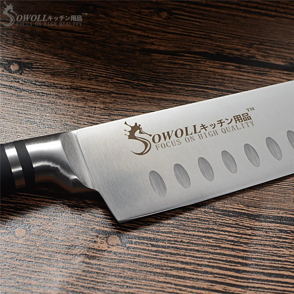 SOWOLL горячая распродажа 7 дюймов Santoku нож из нержавеющей стали японский шеф повар
