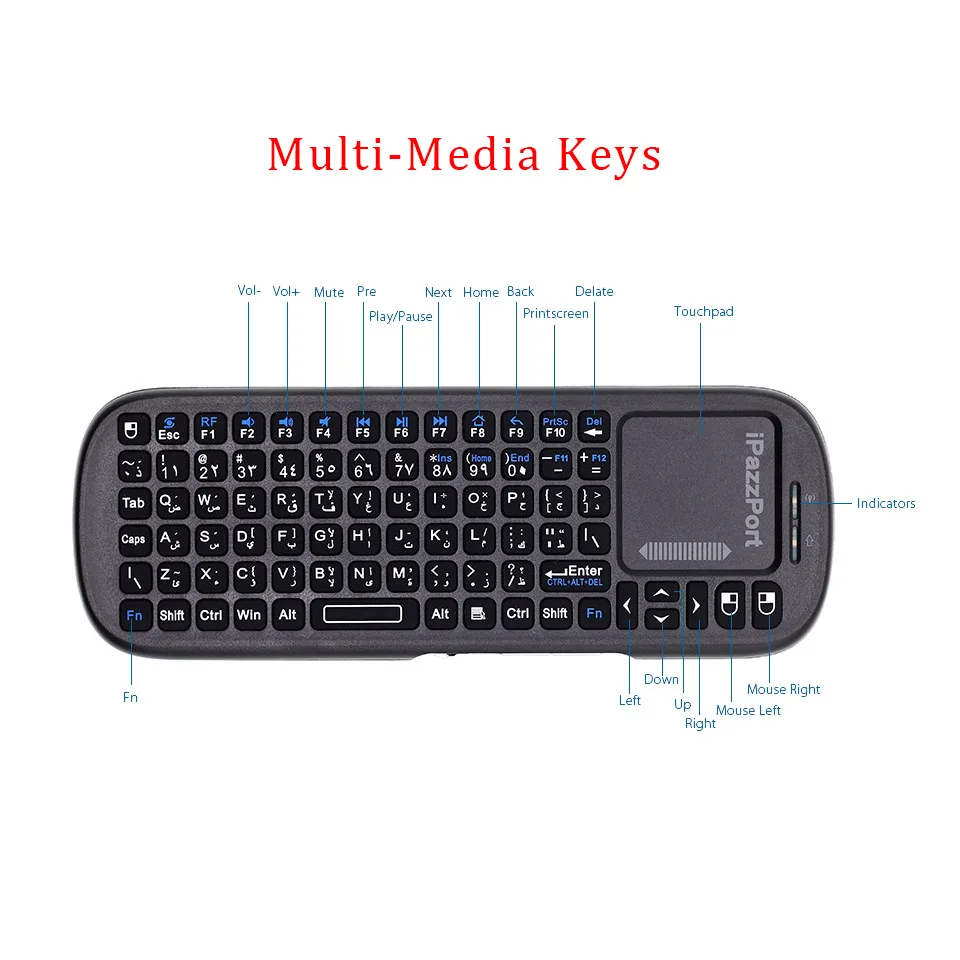 Оригинальная iPazzPort 19 s арабская клавиатура 2 4G мини беспроводная Air mouse с тачпадом