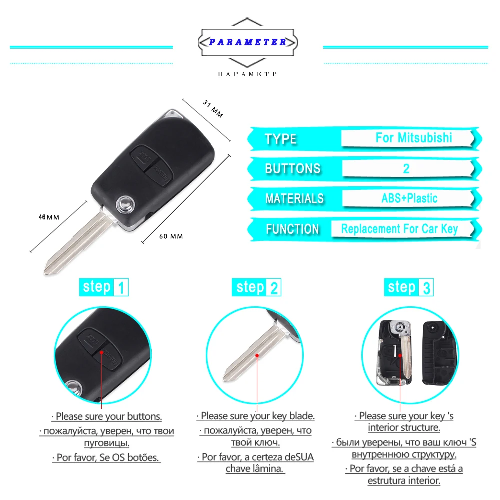 KEYYOU пульт дистанционного ключа автомобиля чехол Брелок для MITSUBISHI Pajero Lancer Outlander Grandis Shogun Montero Triton 2 кнопки левый паз