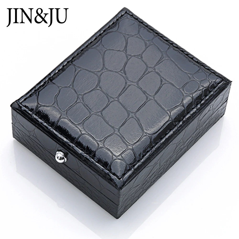 JIN& JU, черная коробка для запонок, 30 шт./лот, высокое качество, имитация кожи аллигатора, коробка для запонок, ювелирный чехол для переноски(без манжет