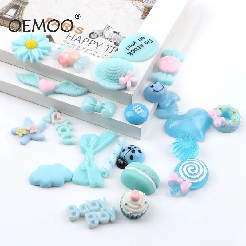 Микс 30 шт Синий стиль поддельные еда торт ResinCabochon Kawaii плоская задняя часть DIY