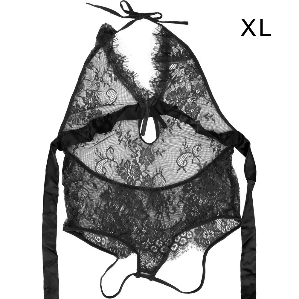Black XL OLO, сексуальное женское белье, боди, кружевное платье, без рукавов, сексуальные костюмы, открытая спина, ночное белье, прозрачное Эротическое нижнее белье - Цвет: Black XL