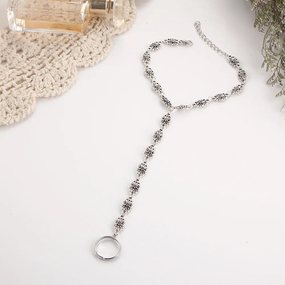 Антикварные Серебристые ножные аксессуары Женские сексуальные сандалии босиком